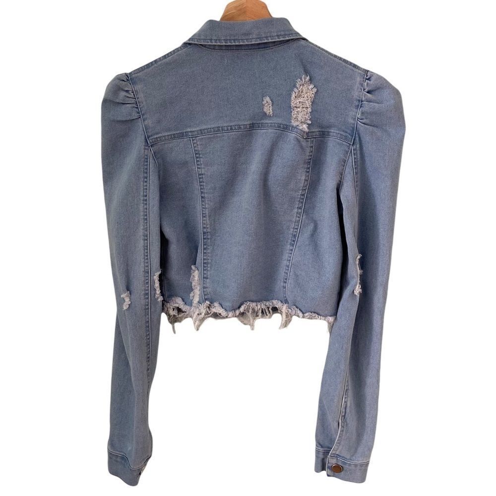 Shein Front Button Raw Hem Crop Denim Jacket in Size XS - Picture 5 of 11